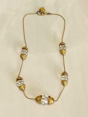 Vintage Anne Klein Matte Gold Tone Crystal Station Necklace